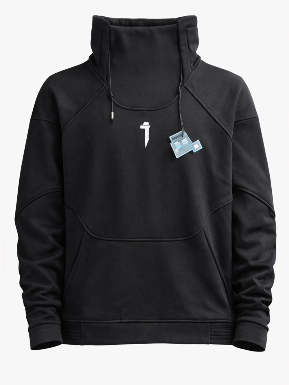 Men's Black High-Collar Pullover Hoodie with Subtle Logo